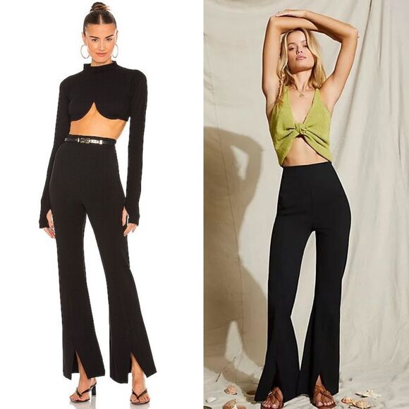 Free people real deal front slit flare leg‎ pants in black womens size XS - Picture 1 of 10